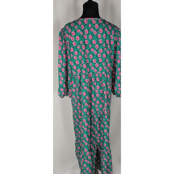Women's Dress M Green Floral Long Sleeve Maxi Shirt Loose Fit Boho Peasant - Picture 5 of 8